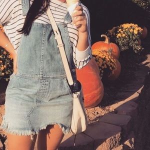 Free People Torn Up Denim Jumper Overall Dress